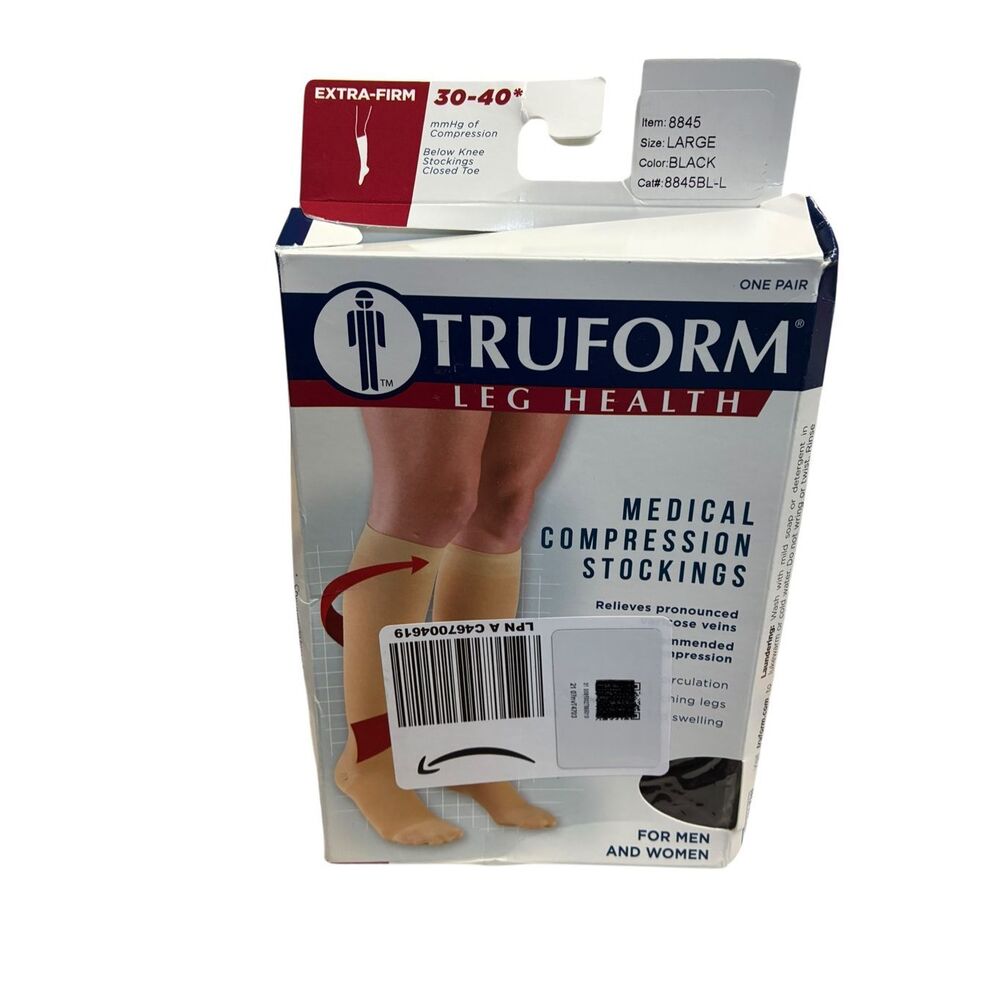 Truform Medical Compression Stockings 30-40 mmHg‎ Large Black NEW